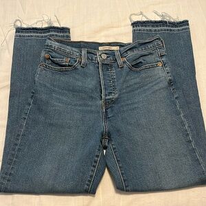 Levi’s Women’s Wedgie Straight High Rise Button Fly Raw Edge Denim Jeans